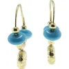 Pamono Handcrafted 18 Karat Yellow Gold Hoop Earrings with Turquoises, Set of 2> Earrings