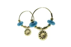 Pamono Handcrafted 18 Karat Yellow Gold Hoop Earrings with Turquoises, Set of 2> Earrings