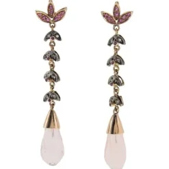 Pamono Handcrafted Gold and Silver Dangle Earrings with Quartz, Rubies and Diamonds, Set of 2> Earrings
