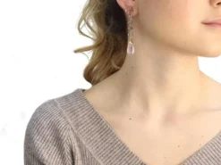 Pamono Handcrafted Gold and Silver Dangle Earrings with Quartz, Rubies and Diamonds, Set of 2><noscript><img width=