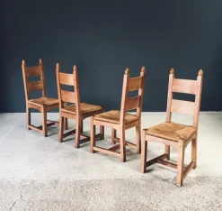 Pamono Handcrafted Oak & Rush Dining Chairs, Belgium, 1960s, Set of 6