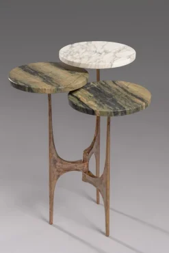 Sale Pamono Handcrafted Side Table in Bronze with Multi-Level Marble Tops, 2022