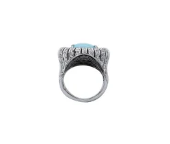 Hot Pamono Handcrafted White Gold Ring with Turquoise and Diamonds