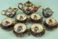 Best Pamono Hand-Decorated Luster Finish Ceramic Tea and Coffee Service by Alfredo Santarelli, Gualdo Tadino, Italy, 1920s, Set of 15