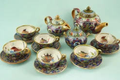 Best Pamono Hand-Decorated Luster Finish Ceramic Tea and Coffee Service by Alfredo Santarelli, Gualdo Tadino, Italy, 1920s, Set of 15