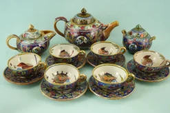 Best Pamono Hand-Decorated Luster Finish Ceramic Tea and Coffee Service by Alfredo Santarelli, Gualdo Tadino, Italy, 1920s, Set of 15