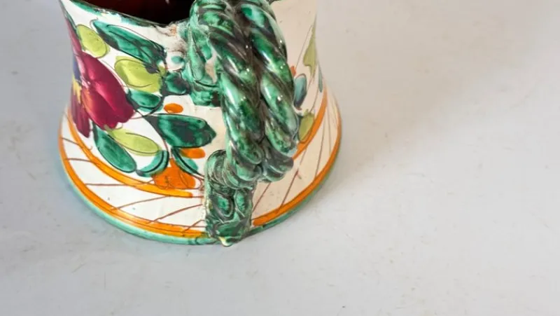 Discount Pamono Hand-Painted Ceramic Indoor Watering Can with Floral Motifs, 20th Century