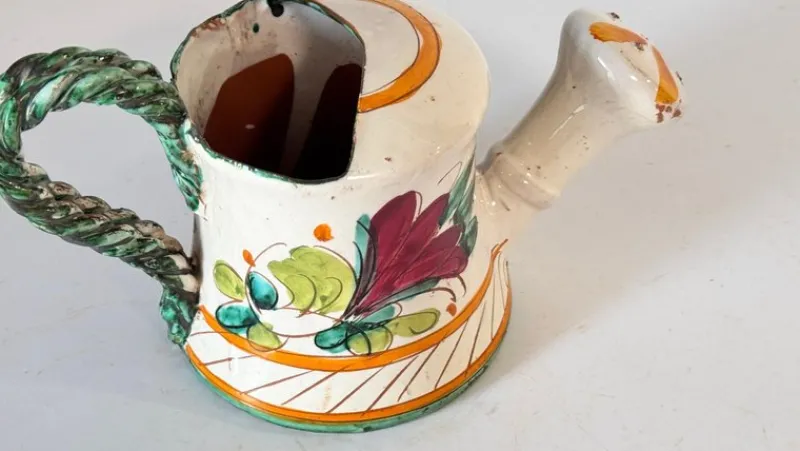 Discount Pamono Hand-Painted Ceramic Indoor Watering Can with Floral Motifs, 20th Century