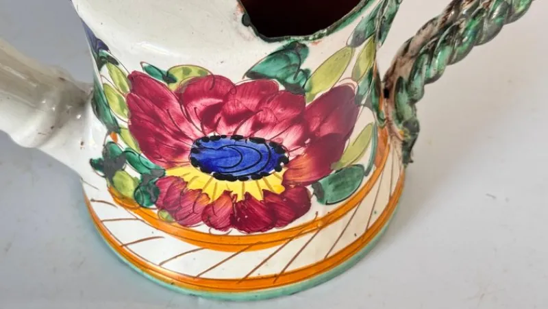 Discount Pamono Hand-Painted Ceramic Indoor Watering Can with Floral Motifs, 20th Century