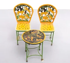 Pamono Hand-Painted Childrens Table and Chairs, India, 1993, Set of 3><noscript><img width=