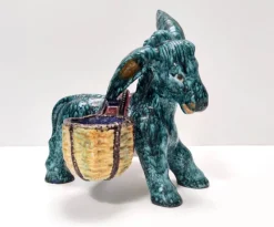 Pamono Hand-Painted Earthenware Figural Donkey Table Salt Cellar and Pepper Mill, Italy, 1983> Salt & Pepper Shakers