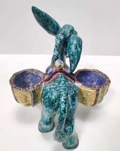 Pamono Hand-Painted Earthenware Figural Donkey Table Salt Cellar and Pepper Mill, Italy, 1983> Salt & Pepper Shakers