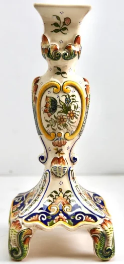 Pamono Hand-Painted Faience Candleholder, Rouen, 1900s> Candleholders
