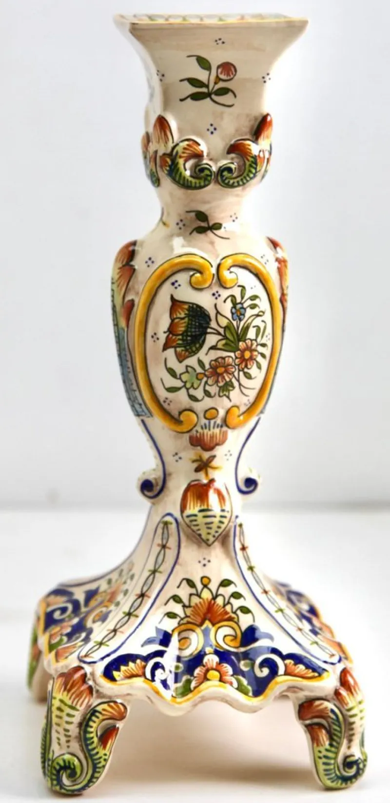 Pamono Hand-Painted Faience Candleholder, Rouen, 1900s> Candleholders