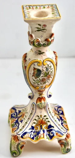 Pamono Hand-Painted Faience Candleholder, Rouen, 1900s><noscript><img width=