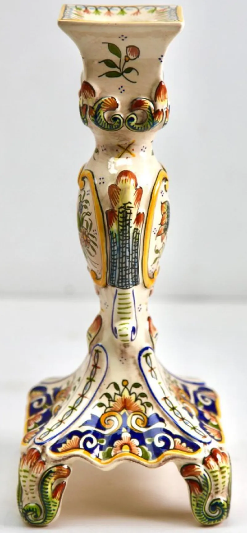 Pamono Hand-Painted Faience Candleholder, Rouen, 1900s> Candleholders