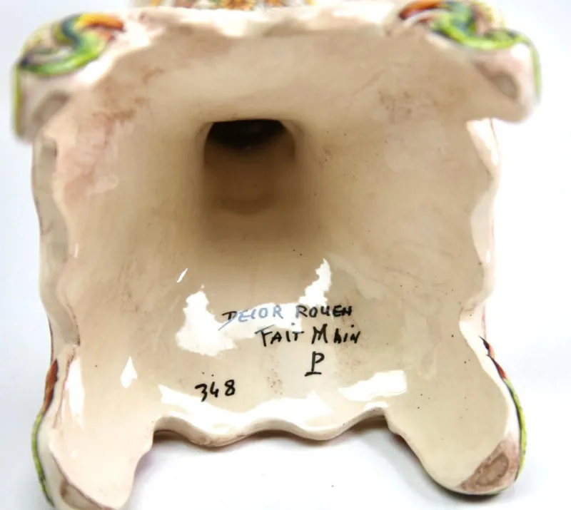 Pamono Hand-Painted Faience Candleholder, Rouen, 1900s> Candleholders