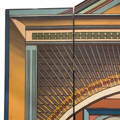 Pamono Hand-Painted Indian Portico Style Screen, 1980s><noscript><img width=