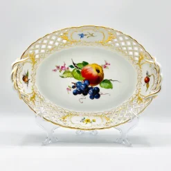 Pamono Hand-Painted Lattice Border Two-Handled Porcelain Tray from Meissen Porcelain, 1950s> Trays