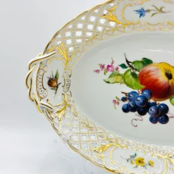 Pamono Hand-Painted Lattice Border Two-Handled Porcelain Tray from Meissen Porcelain, 1950s> Trays