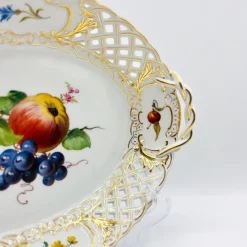 Pamono Hand-Painted Lattice Border Two-Handled Porcelain Tray from Meissen Porcelain, 1950s><noscript><img width=