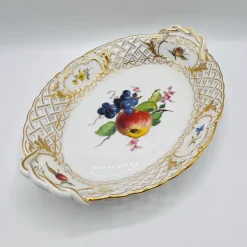 Pamono Hand-Painted Lattice Border Two-Handled Porcelain Tray from Meissen Porcelain, 1950s><noscript><img width=