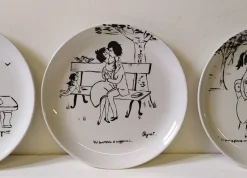 Pamono Hand-Painted Plates by Raimond Peynet for SCI Laveno, 1960s, Set of 5> Dinner Plates & Bowls