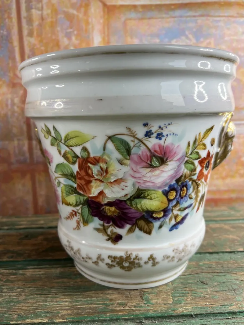 Pamono Hand-Painted Porcelain Jardinieres, Early 1900s, Set of 2> Planters And Jardiniere