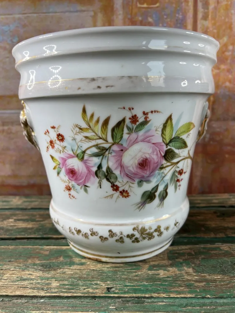 Pamono Hand-Painted Porcelain Jardinieres, Early 1900s, Set of 2> Planters And Jardiniere