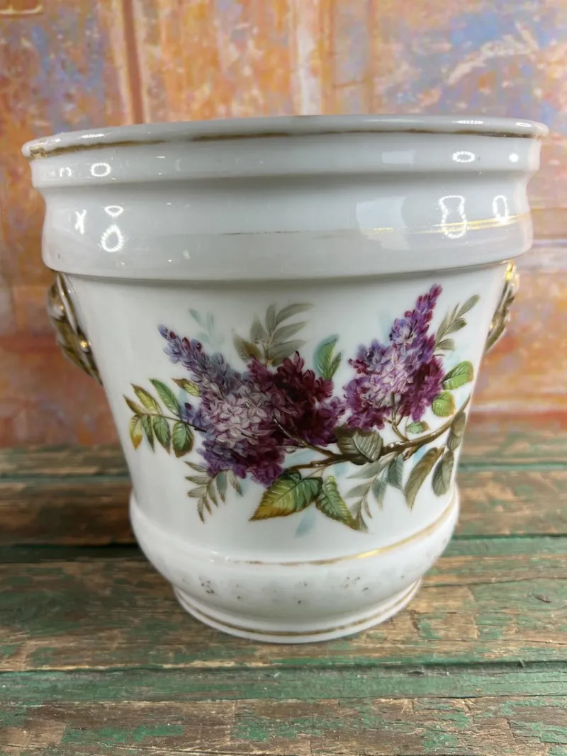 Pamono Hand-Painted Porcelain Jardinieres, Early 1900s, Set of 2> Planters And Jardiniere
