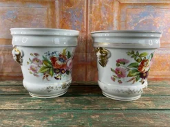 Pamono Hand-Painted Porcelain Jardinieres, Early 1900s, Set of 2><noscript><img width=