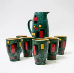 Sale Pamono Hand-Painted Santulli Deruta Carafe and Glasses, 1960s, Set of 7