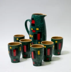 Sale Pamono Hand-Painted Santulli Deruta Carafe and Glasses, 1960s, Set of 7