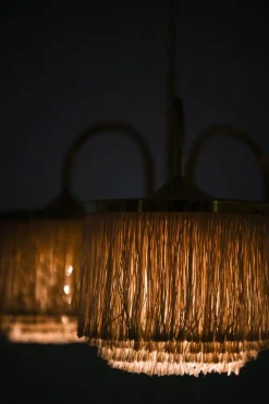 Clearance Pamono Hanging Lamp in Brass and Silk by Hans-Agne Jakobsson, 1960s