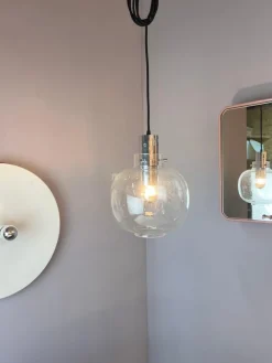 Pamono Hanging Lamp in Glass and Chrome from Glashütte Limburg><noscript><img width=