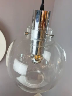 Pamono Hanging Lamp in Glass and Chrome from Glashütte Limburg><noscript><img width=