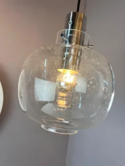 Pamono Hanging Lamp in Glass and Chrome from Glashütte Limburg><noscript><img width=