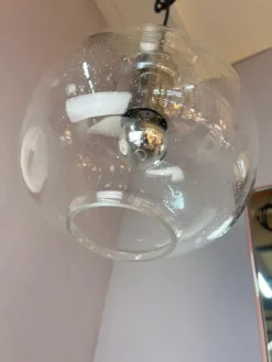 Pamono Hanging Lamp in Glass and Chrome from Glashütte Limburg><noscript><img width=