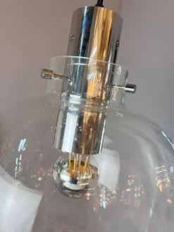 Pamono Hanging Lamp in Glass and Chrome from Glashütte Limburg><noscript><img width=