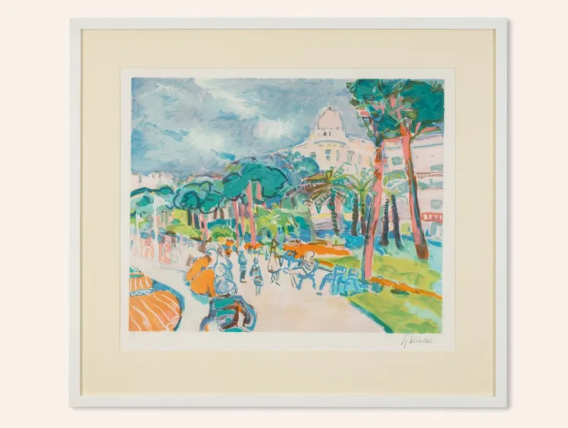 Pamono Harbor Promenade, Color Lithograph> Impressionist
