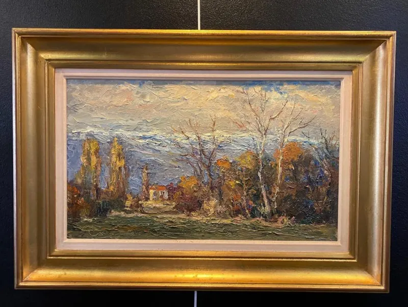 Pamono Harry Urban, Impressionist Mountain Range, Oil on Wood, 1950s> Impressionist