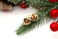 Pamono Heart-Shaped Gold Earrings with Diamond Chips and Cut Stones, Set of 2><noscript><img width=