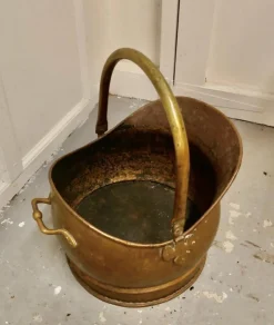 Pamono Helmet Coal Scuttle in Brass, 1930><noscript><img width=