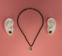 Pamono Hematite Costume Jewelry Necklace with Earrings, 1950s, Set of 3> Necklaces