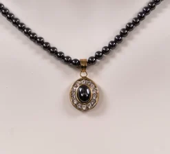 Pamono Hematite Costume Jewelry Necklace with Earrings, 1950s, Set of 3><noscript><img width=