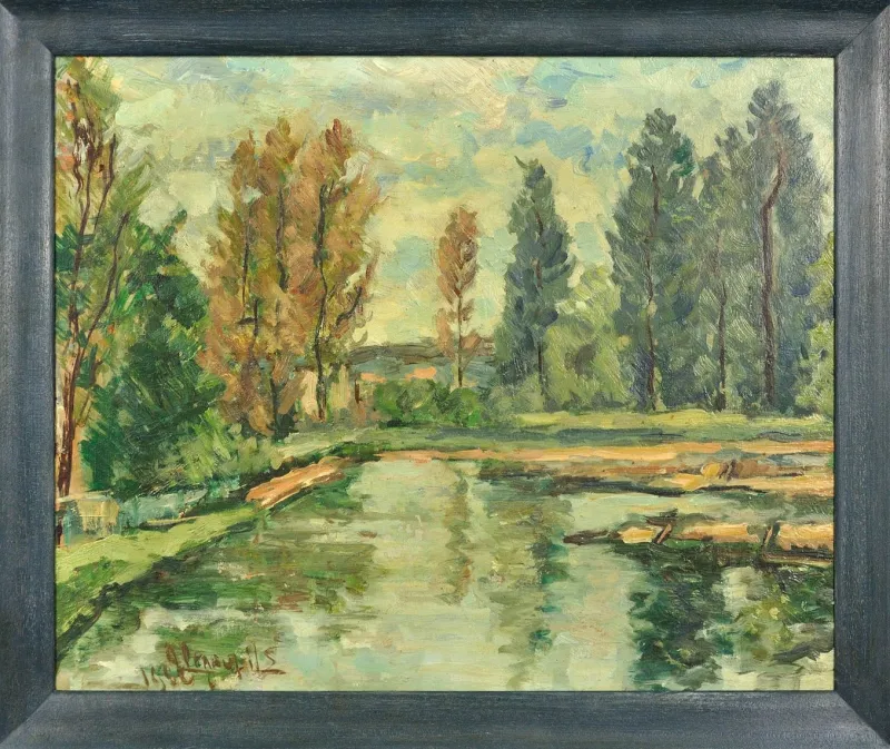 Hot Pamono Henri Joseph Pauwels, Wooded Landscape, 1966, Oil Painting, Framed