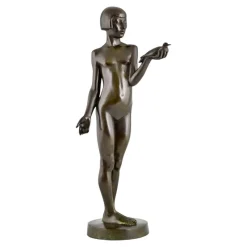 Hot Pamono Henry Arnold, Art Deco Sculpture of Nude Girl with Dove, 1928, Bronze
