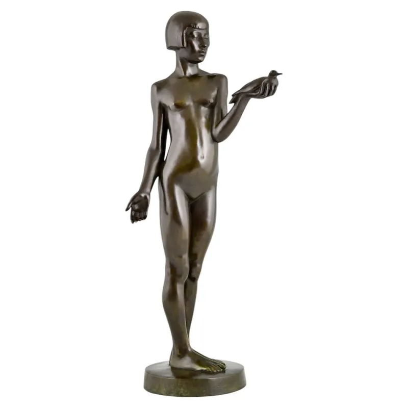 Hot Pamono Henry Arnold, Art Deco Sculpture of Nude Girl with Dove, 1928, Bronze