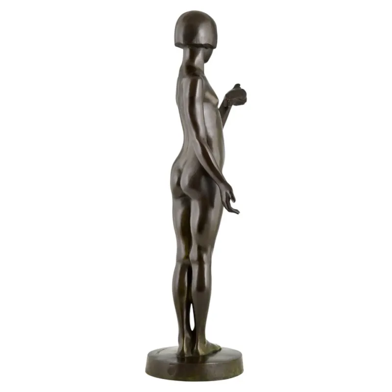 Hot Pamono Henry Arnold, Art Deco Sculpture of Nude Girl with Dove, 1928, Bronze