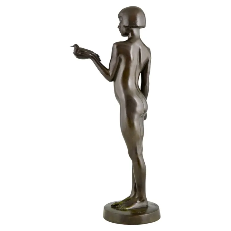 Hot Pamono Henry Arnold, Art Deco Sculpture of Nude Girl with Dove, 1928, Bronze